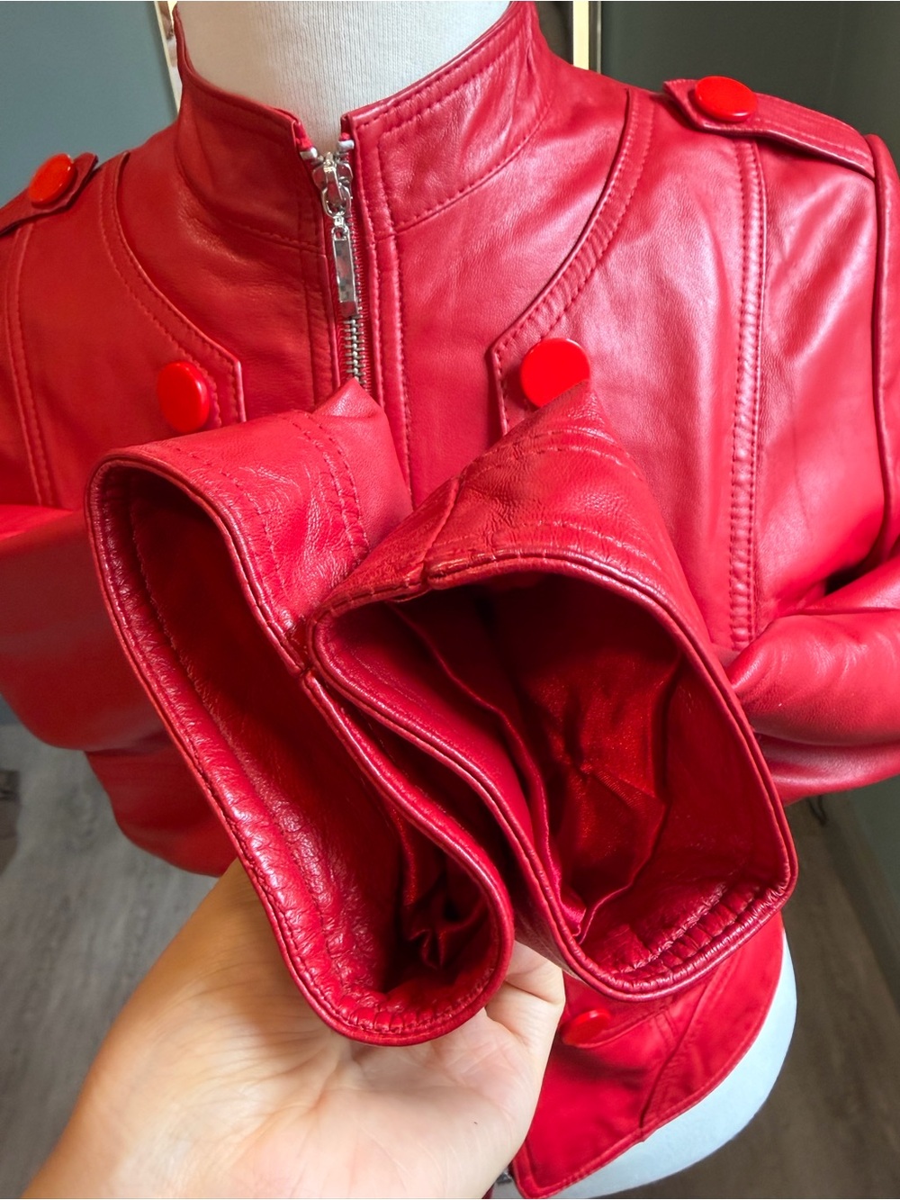 Vintage Red Lambskin Leather Military Jacket | MJ-Inspired Cropped - Picture 5 of 9
